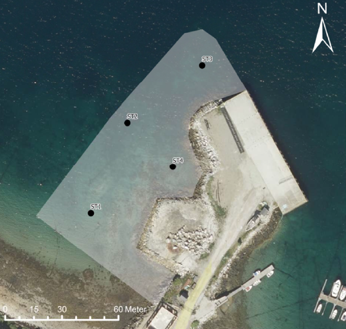 Kartutsnitt som viser området som er planlagt utfylt ved Drag containerhavn i Hamarøy. Kartutsnittet er hentet fra søknaden.