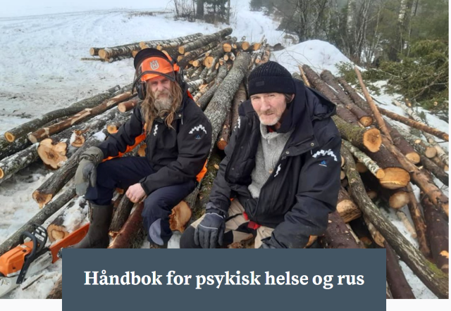 Ny håndbok for Inn på tunet. Utklipp fra forsiden til Håndbok for psykisk helse og rus. Foto: Stiftelsen Norsk mat.